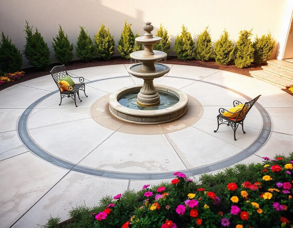 Circular-Concrete-Patio-with-Central-Fountain-backyard-design-idea-19