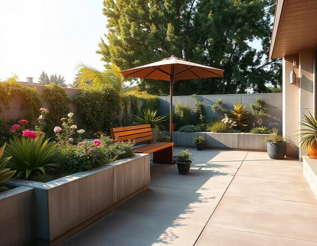 Concrete-Patio-with-Built-In-Planters-backyard-patio-concrete-design-idea-15