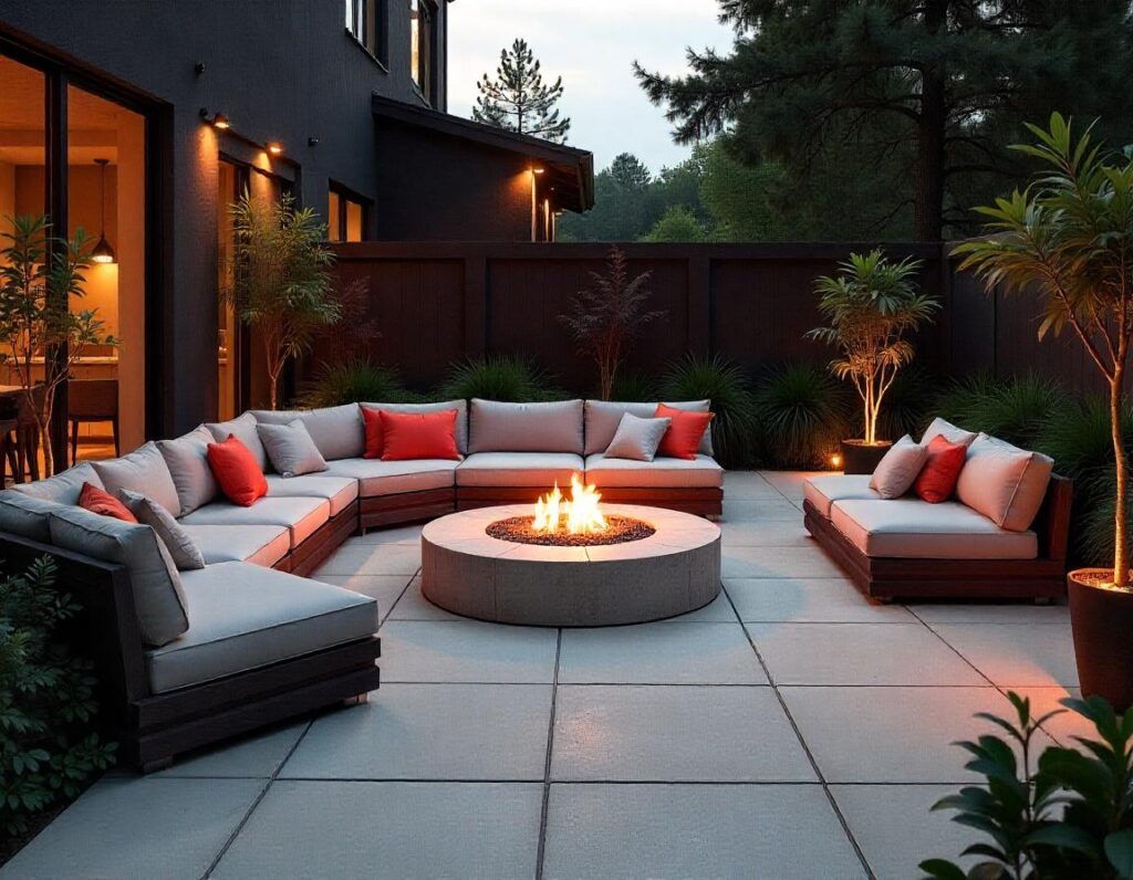 Concrete-Patio-with-Built-in-Seating-and-Fire-Pit-outdoor-backyard-patio-design-idea-7