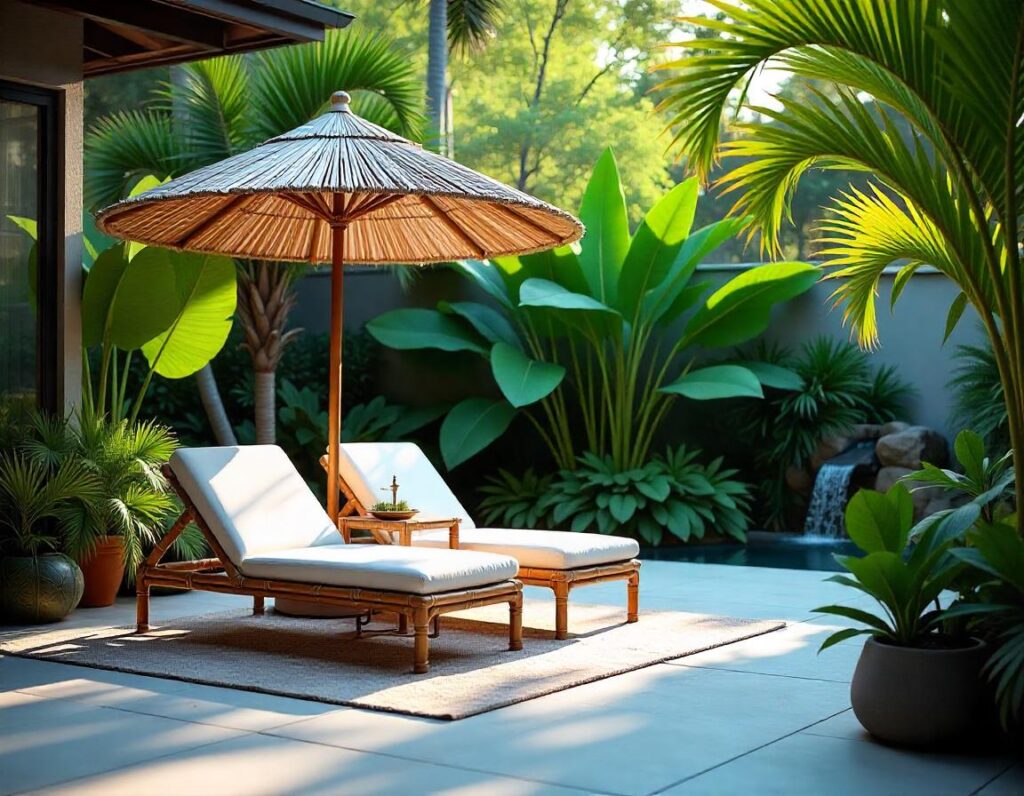 Tropical-Concrete-Patio-with-Lush-Greenery-backyard-concrete-patio-design-idea-3