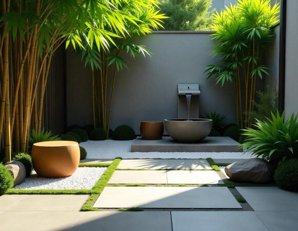 Zen-Concrete-Patio-with-Gravel-and-Bamboo-backyard-patio-design-idea-12