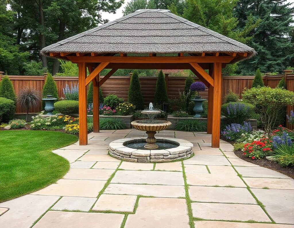 Backyard-Stone-Patio-with-Gazebo-and-Water-Feature-design-idea-21