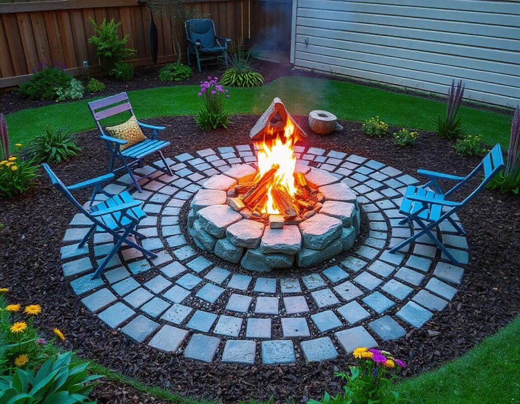 Cobblestone-DIY-Fire-Pit-Patio-design-idea-3