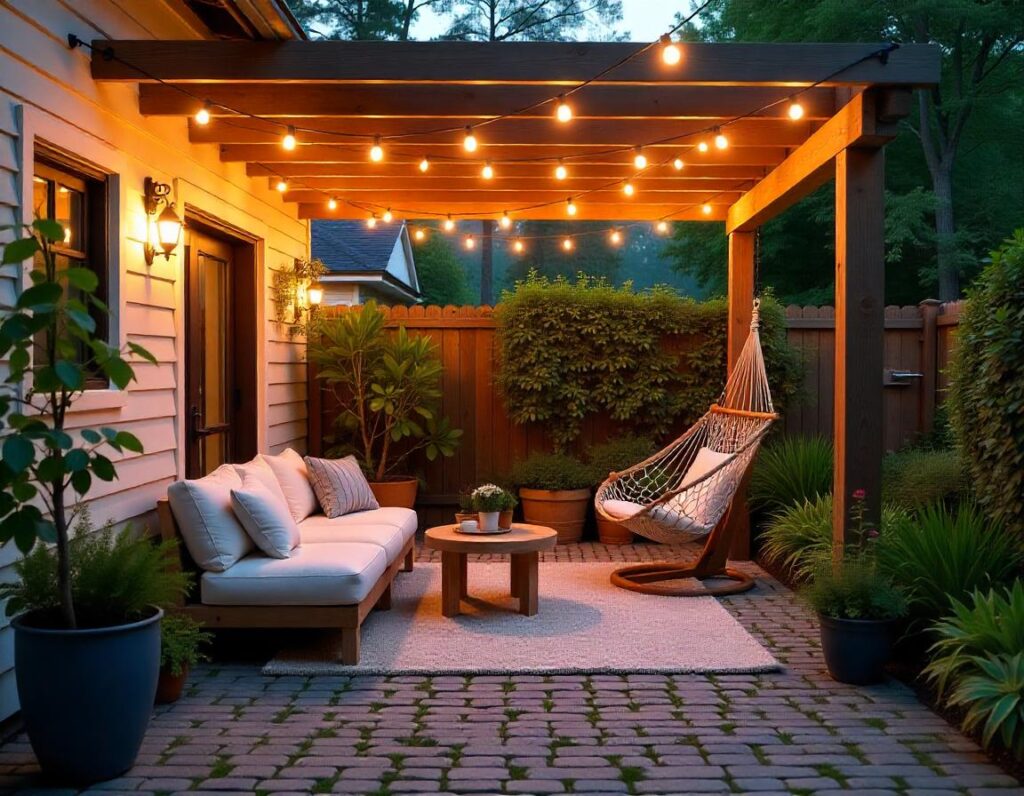 Cobblestone-Patio-with-Wooden-Pergola-and-String-Lights-design-idea-6