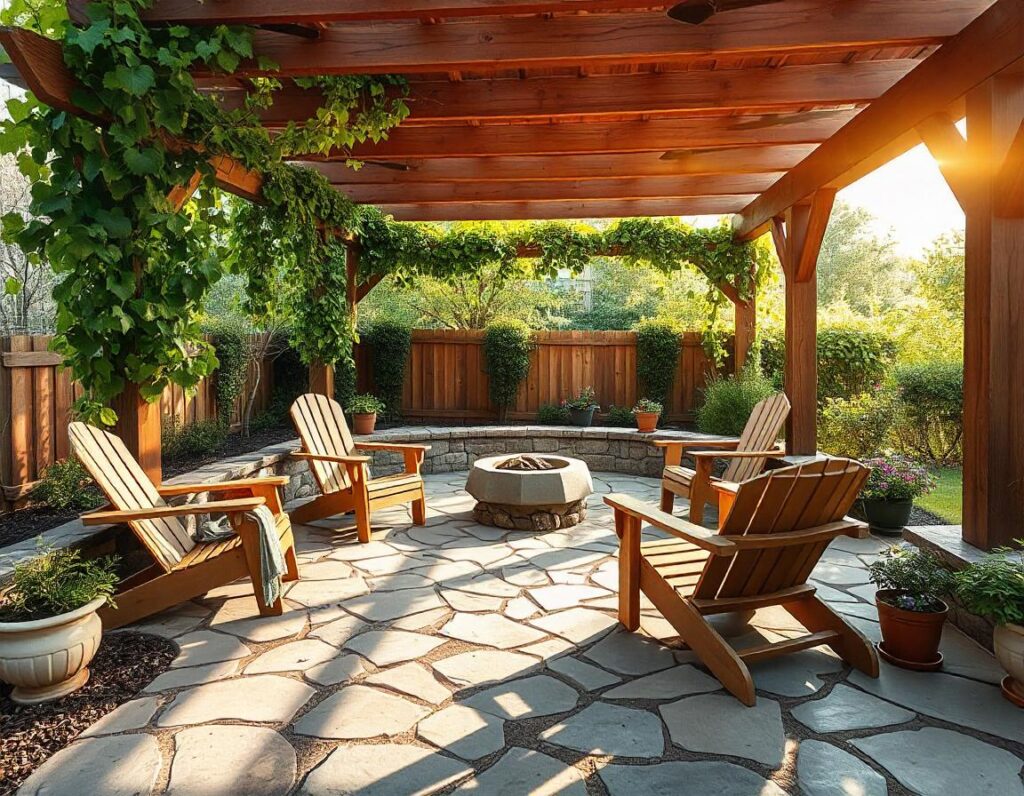 Flagstone-Patio-with-Rustic-Timber-Pergola-design-idea-4