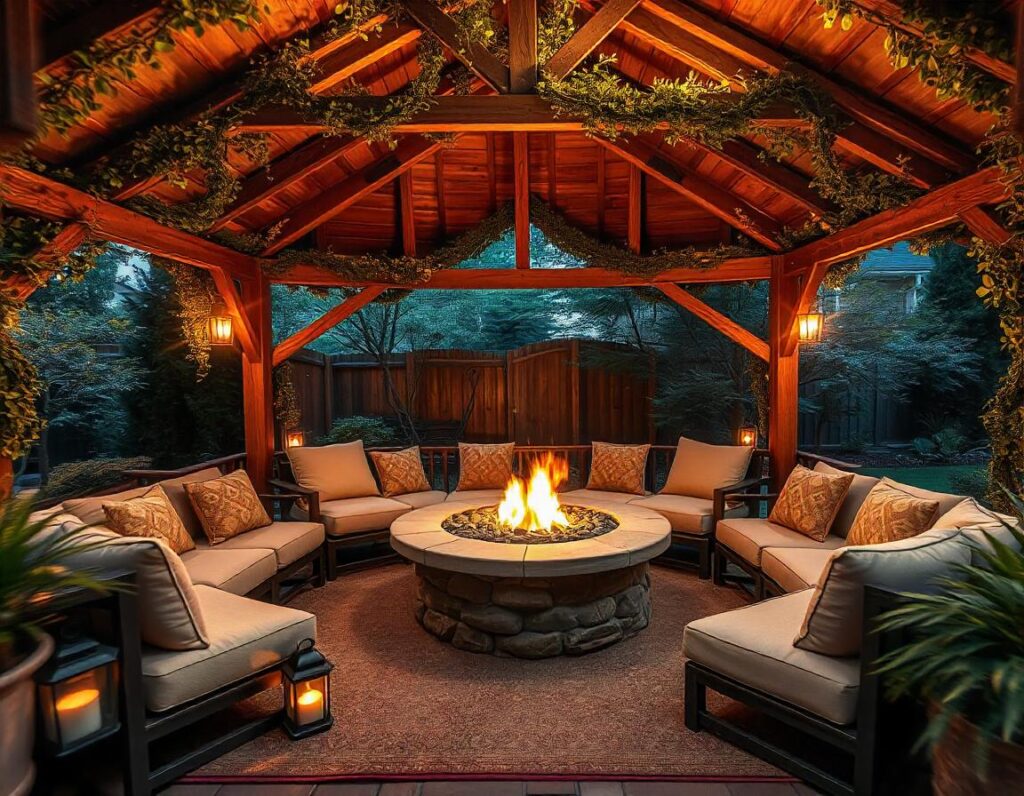 Gazebo with Fire Pit in the Center