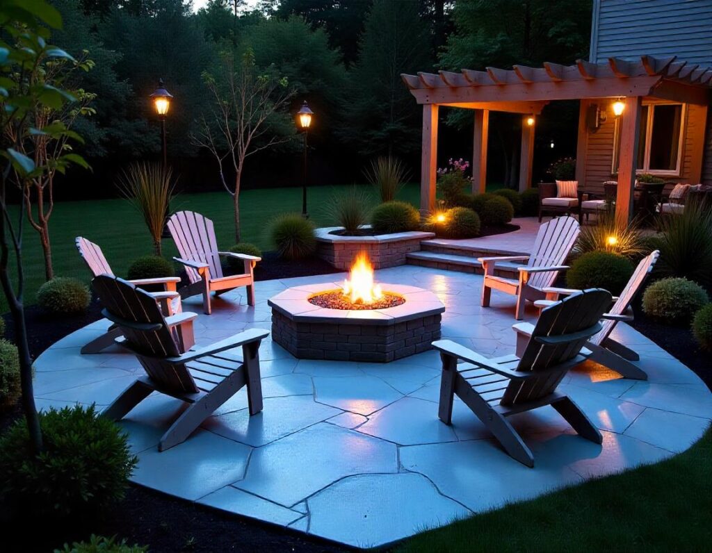 Hexagonal-Concrete- Patio-with-Fire-Pit-design-idea-3