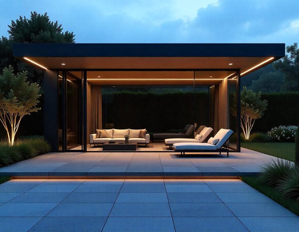 Modern-Stone-Patio-with-Glass-Walled-Gazebo-design-idea-3