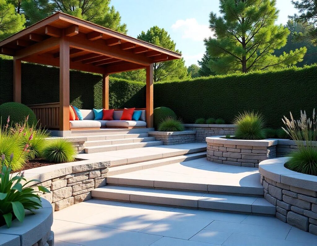 Multi-Level-Stone-Patio-with-Wooden-Gazebo-design-idea-7