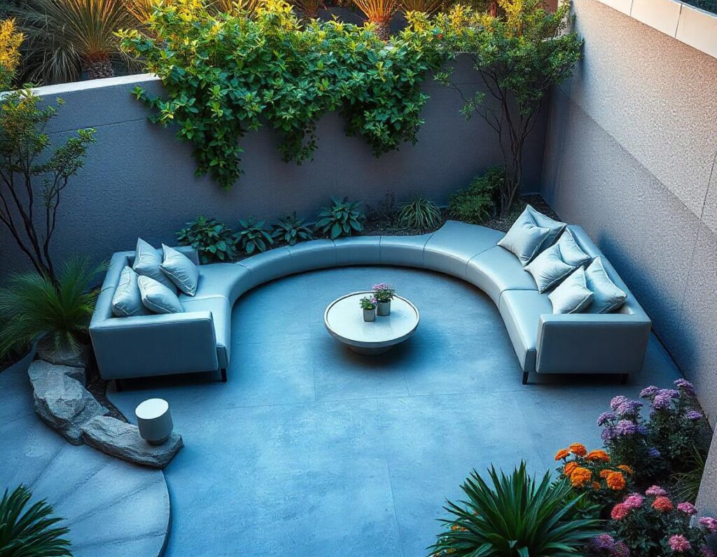 Oval Concrete Patio with Modern Seating design idea 6