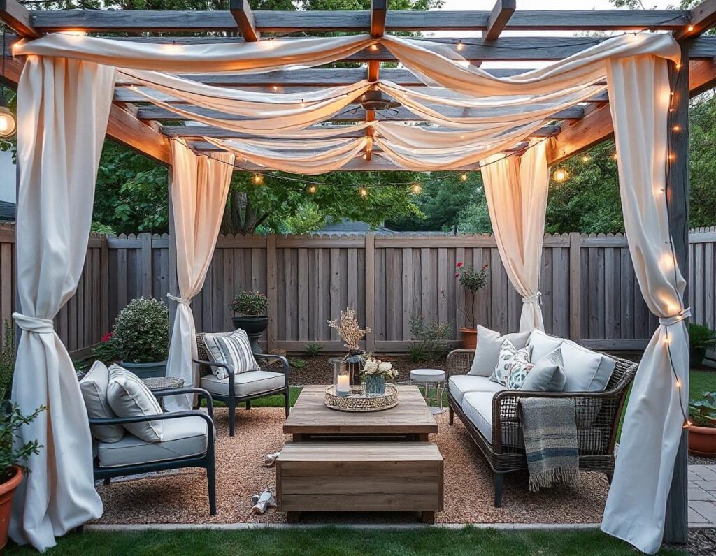 Repurposed-Patio-with-DIY-Pergola-and-Curtains-budget-design-idea-20