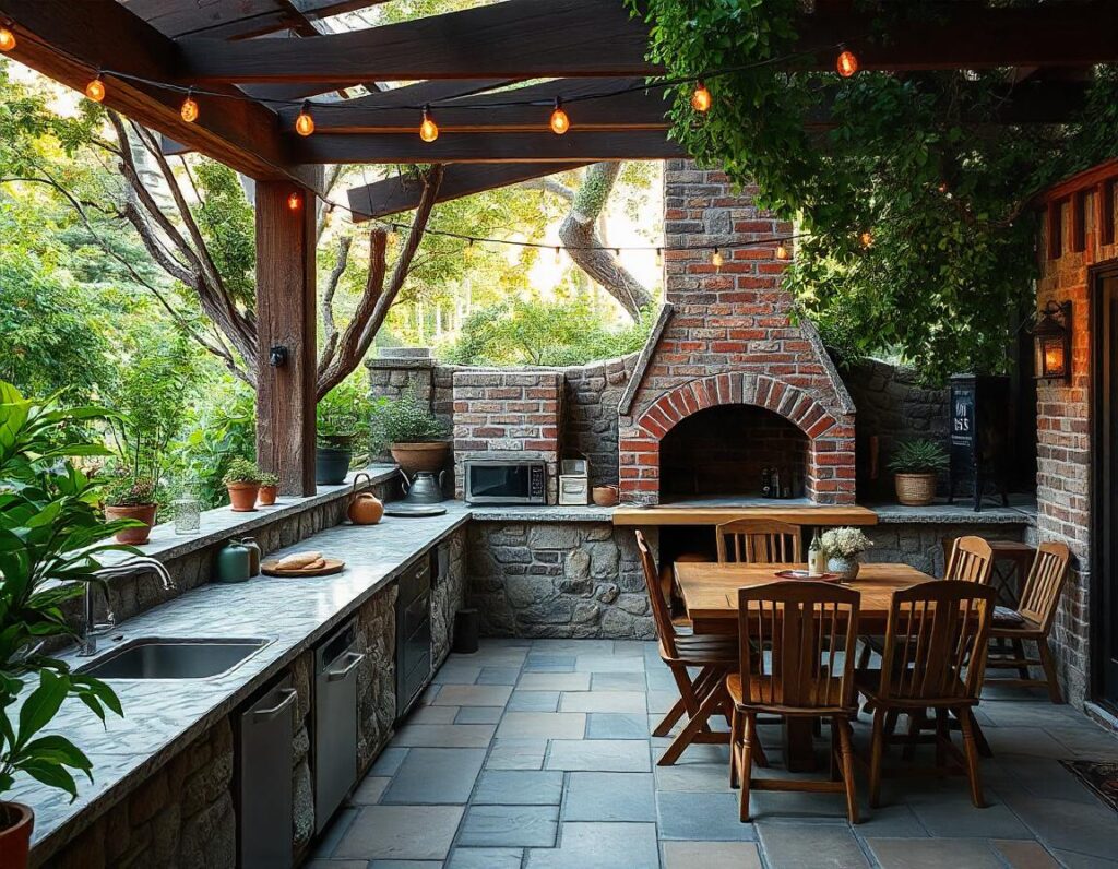 Rustic Outdoor Kitchen with Stone Countertops design idea 1