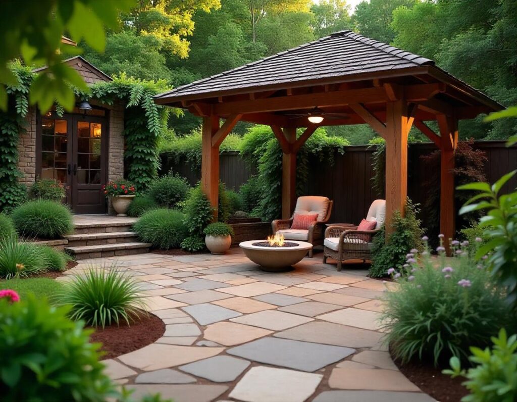 Rustic-Stone-Patio-with-Wooden-Gazebo-design-idea-2