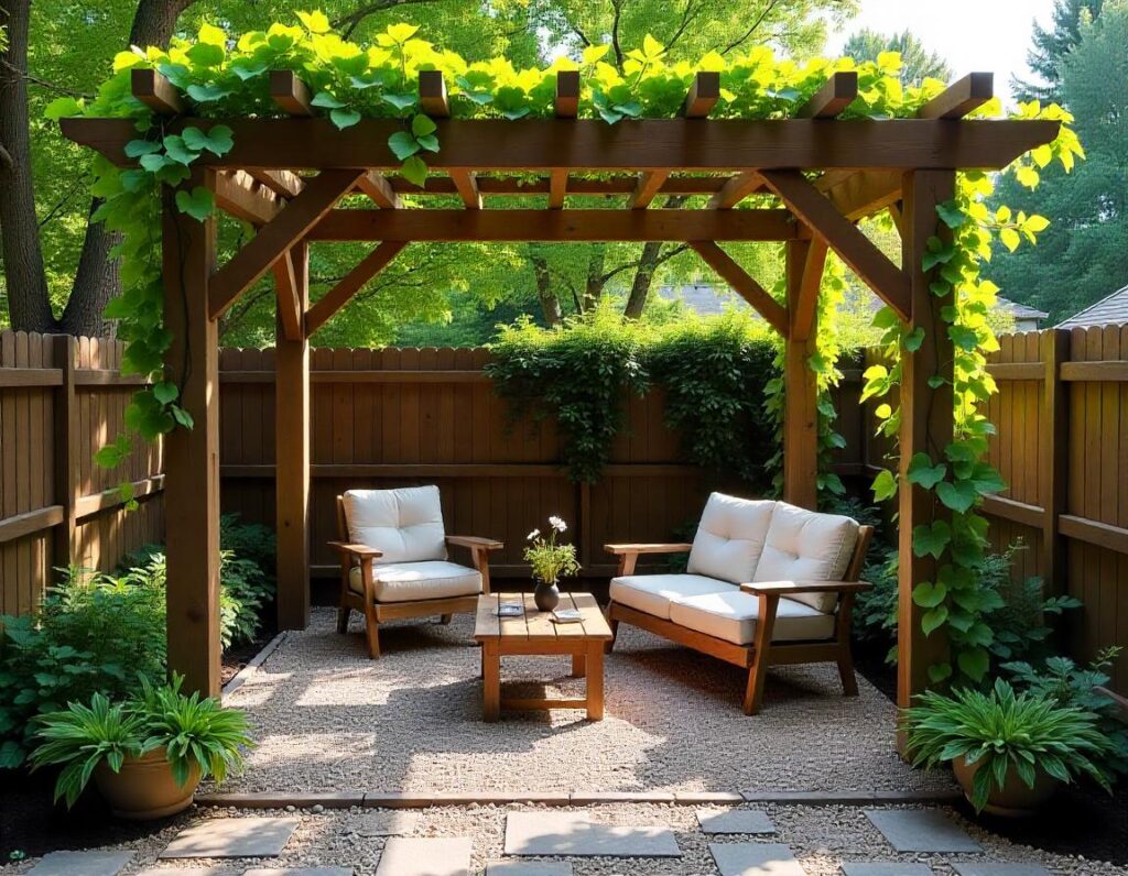 Small-Gravel-Patio-with-DIY-Pergola-Cover-design-idea-15