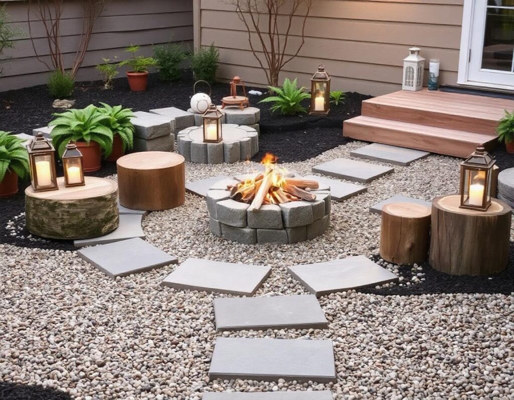 Stepping-Stone-Patio-with-Fire-Pit-and-Log-Stools-design-idea-20