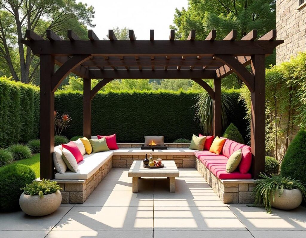 Stone-Patio-with-Arched-Pergola-and-Bench-Seating-design-idea-13